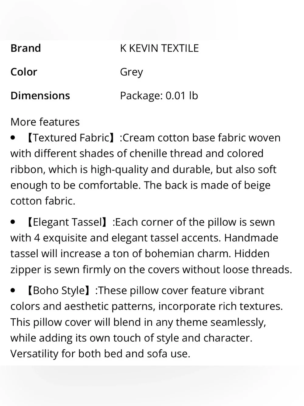 Striped Boho LUMBAR Pillow Cover 14x20” 100% Cotton (1-count) Gray